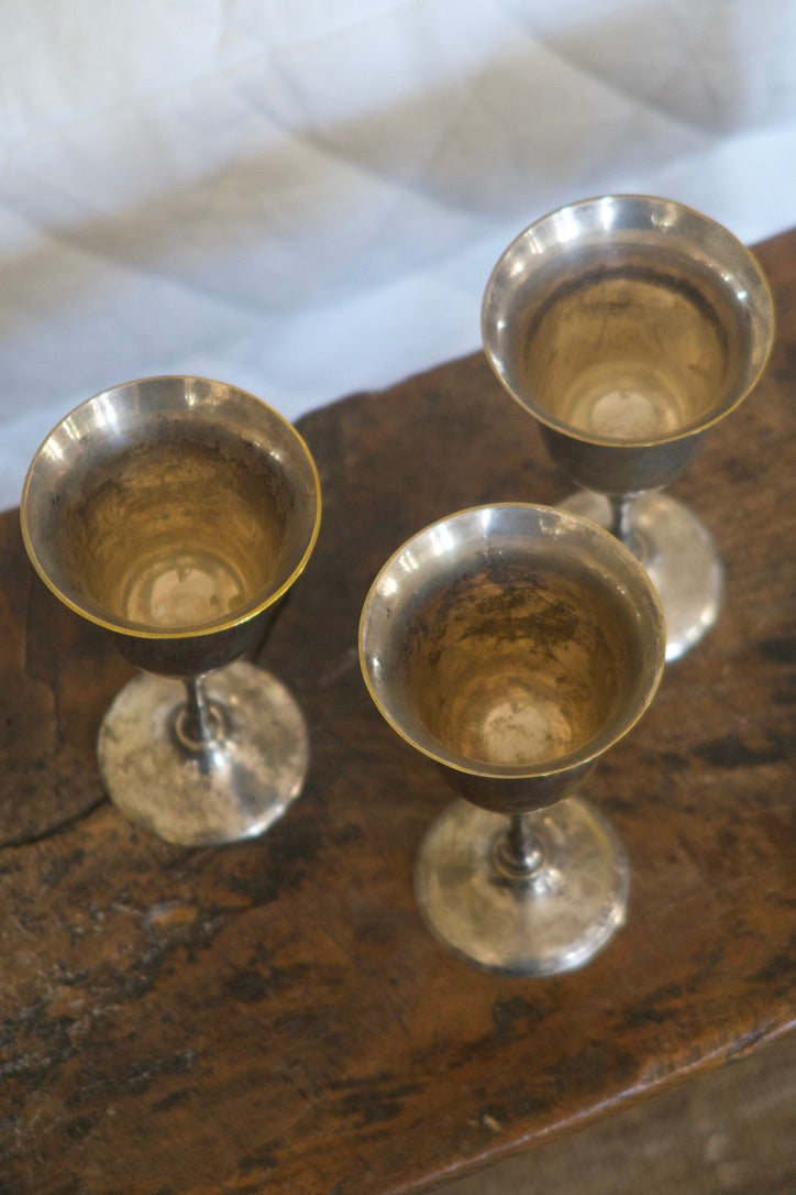 Set of Three Vintage Silver-Plated Goblets