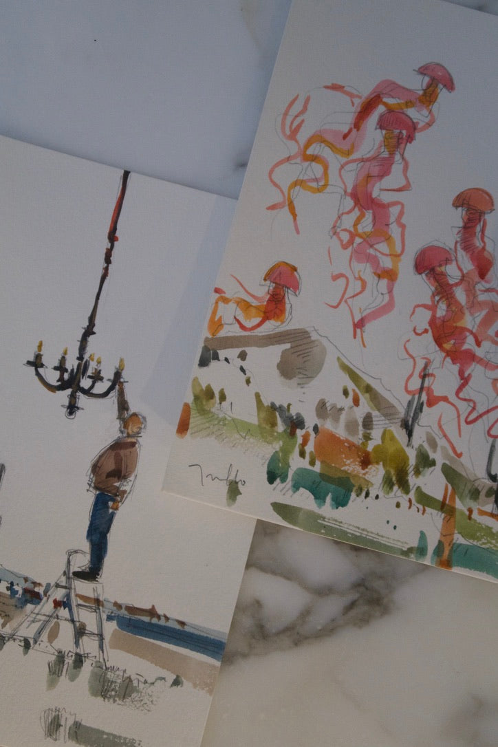 Contemporary Watercolor of Jellyfish Forms by Jose Trujillo