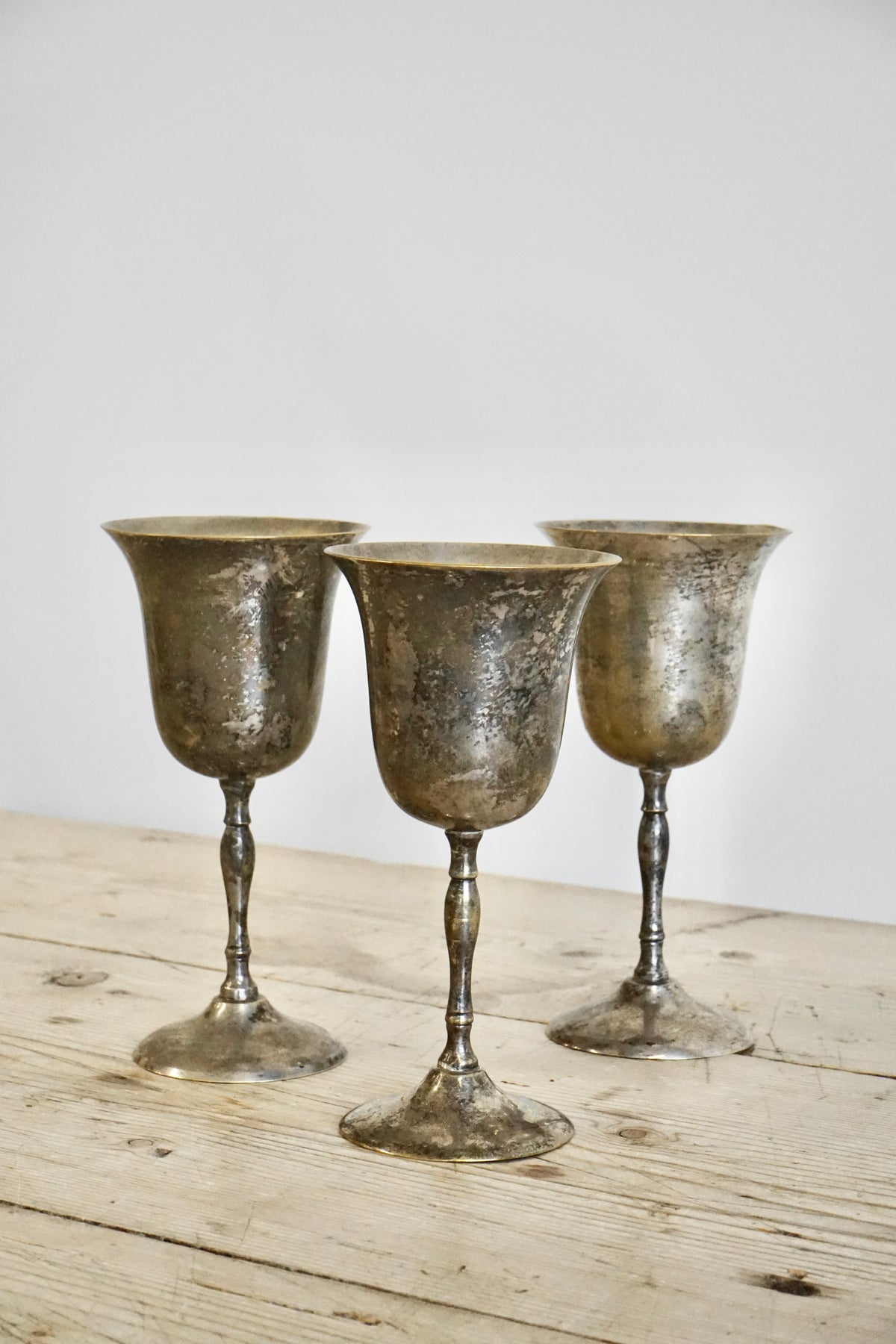 Set of Three Vintage Silver-Plated Goblets