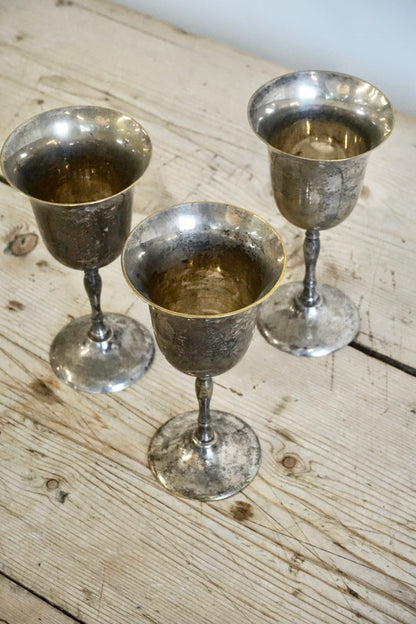 Set of Three Vintage Silver-Plated Goblets