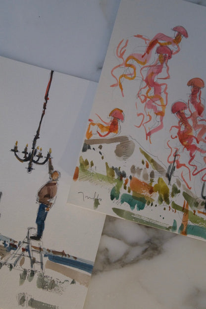 Contemporary Watercolor of Jellyfish Forms by Jose Trujillo