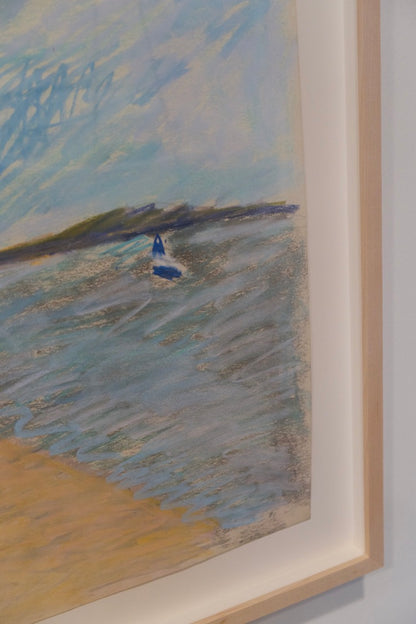 Framed Pastel Seascape with Sailboats, Custom Framed