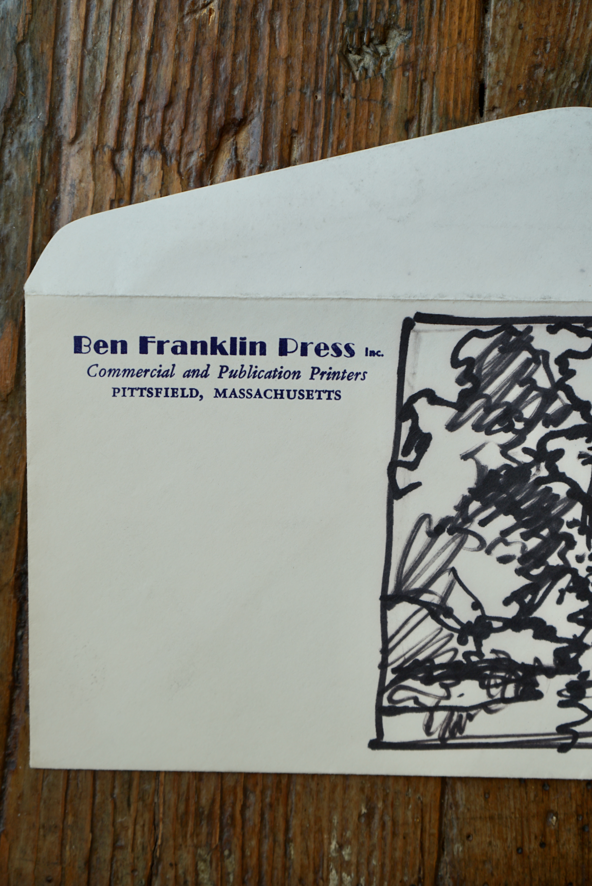 Sketch on "Ben Franklin Press Pittsfield, Massachusetts" Envelope